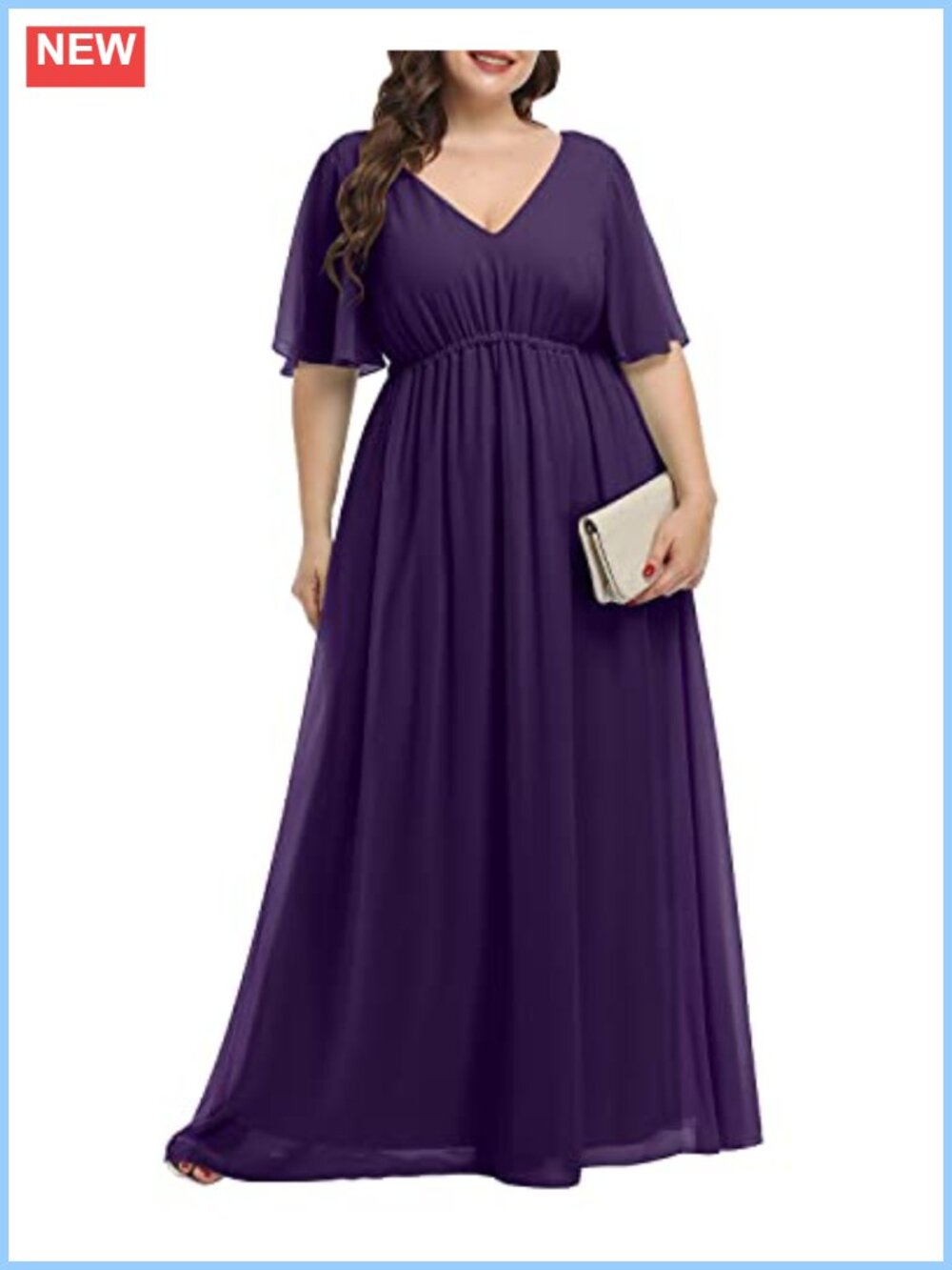 Plus Size Chiffon Formal Maxi Dress Ruffle Sleeve Wedding Guest